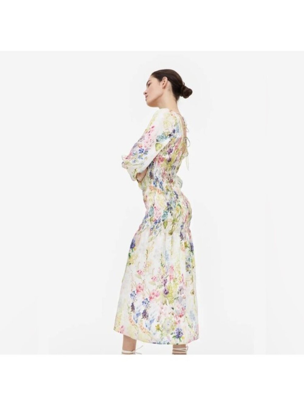 H&M Smocked Floral Long Sleeve Maxi Dress Medium - Picture 3 of 16